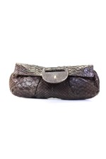 R&y Augousti Womens Python Skin Sting Ray Closure Clutch Handbag Dark Brown