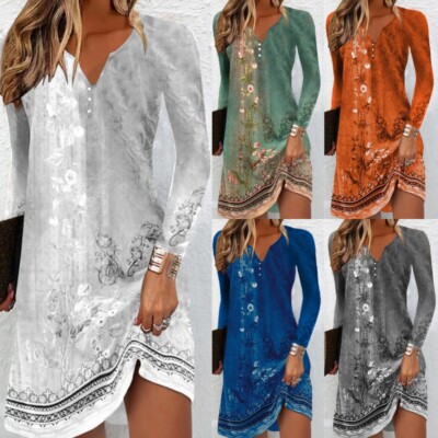 SweatyRocks Damen Wickelkleid Langarm - Blumenmuster Mit V-Ausschnitt