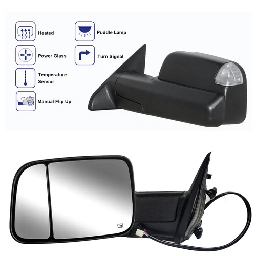 Pair Tow Mirrors Fits 2014-2018 Dodge Ram 1500 2500 Power Heated LED Turn Signal