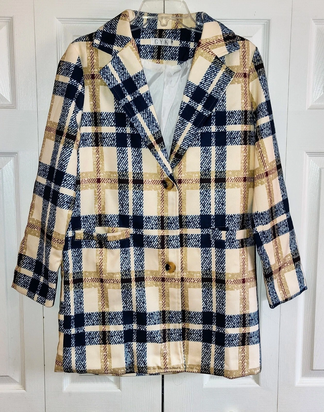 VETEMENTS Cappotto blazer donna a quadri con revers GYK nuovo senza etichette tg. M. Prezzo consigliato $110.