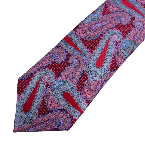 Ermenegildo Zegna Quindici Mens Tie Red/Pink/Blue Paisley #114 Silk 3.5" x 58.5" - Picture 6 of 10