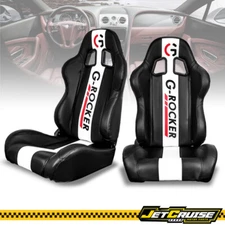 Universal Reclinable Racing Seats x2 Dual Slider Black WH PU