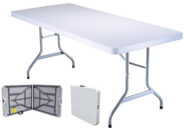 Tavolo Tavolino pieghevole richiudibile in dura resina bianco 183x76xH72 cm per