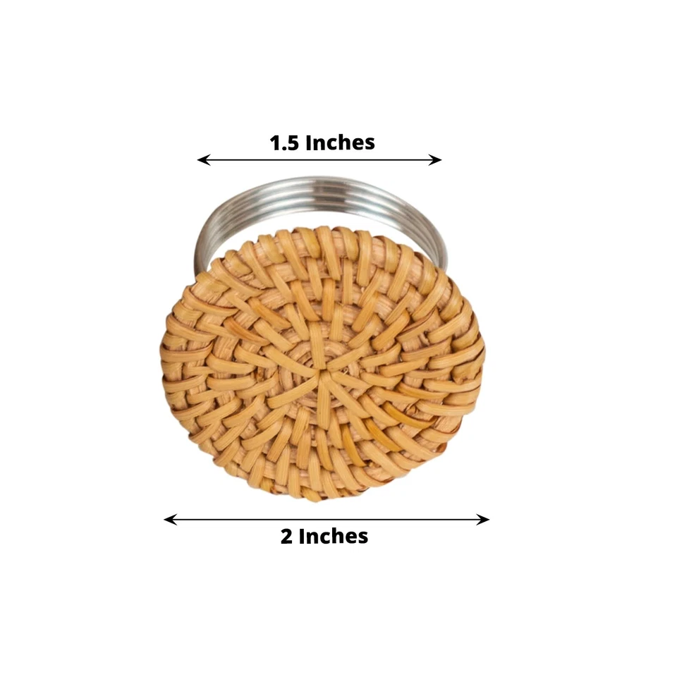 4 Natural 2 in Round Woven Rattan Design Metal NAPKIN RINGS Party Decorations - Image 2 of 4