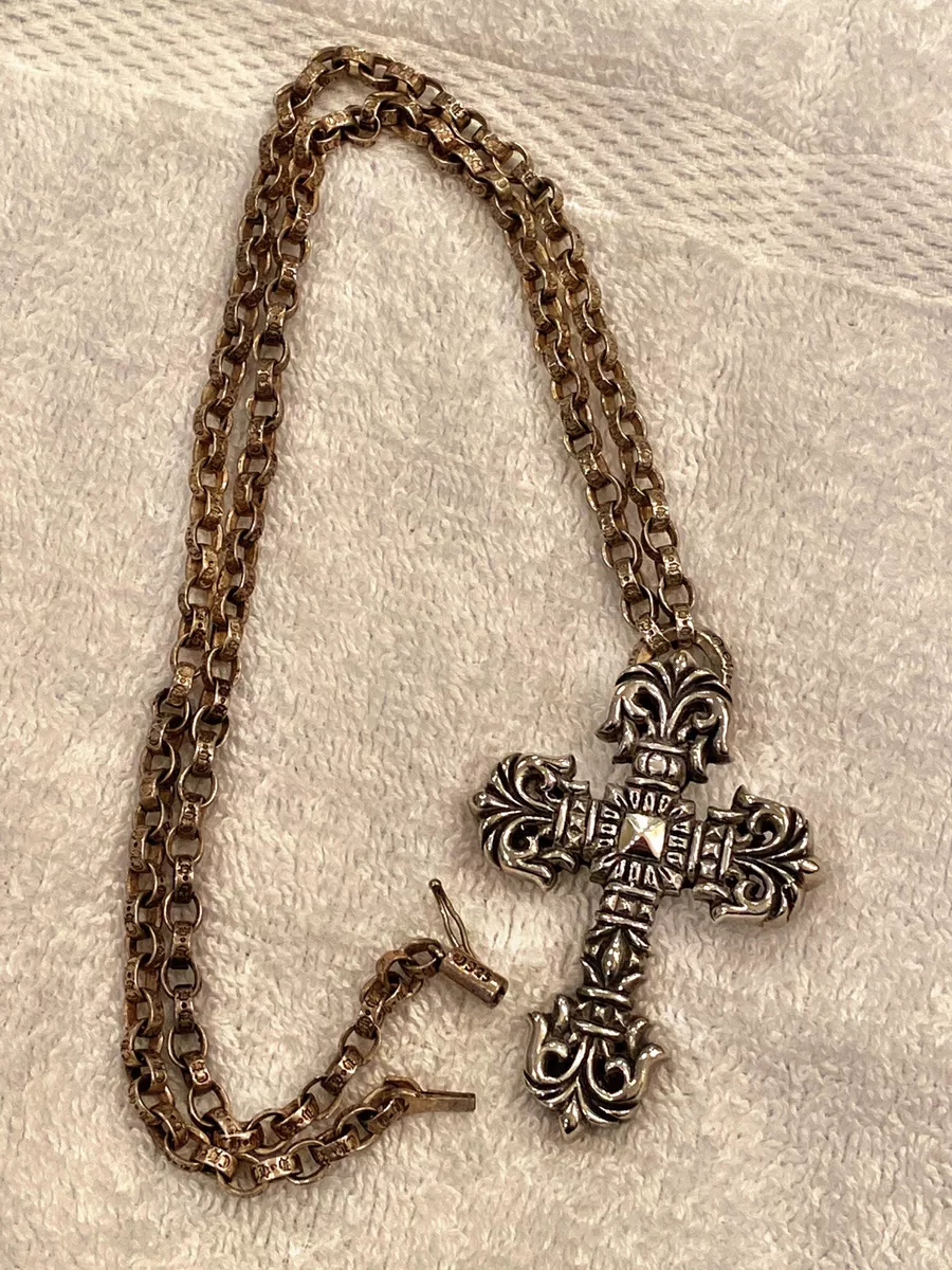 Chrome Hearts Necklace Sterling Cross w/ Logo Chain Ornate 1991