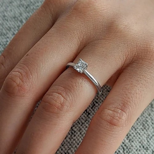 Anillo solitario de cuatro puntas corte cojín semi montaje oro blanco sólido de 14k - Imagen 2 de 9