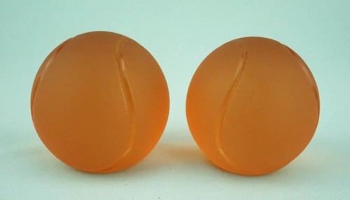 La Murrina Pair paperweights Murano glass sandblasted orange Tennis balls 1900 - Picture 3 of 24