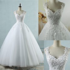 Simple Ball Wedding Dresses White/Ivory Tulle Applique A-line Bridal Gowns