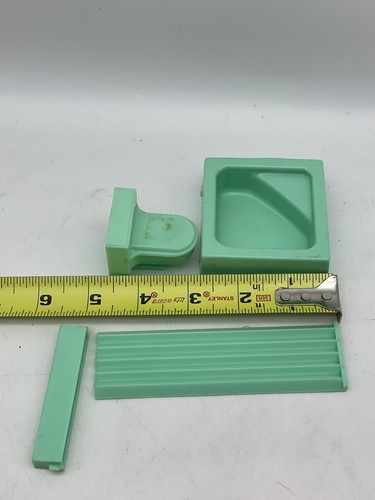 Vintage Irwin Dollhouse MCM Teal Bathroom Set Toilet Bathtub Wall Piece - Picture 7 of 7