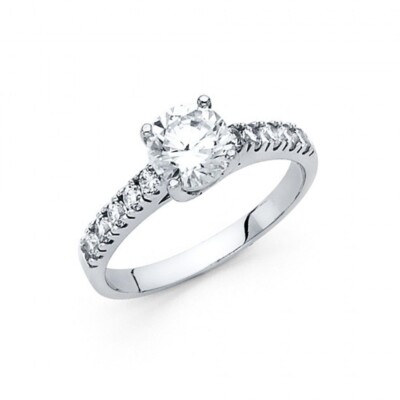 14K White Gold Cubic Zirconia Engagement Ring | eBay