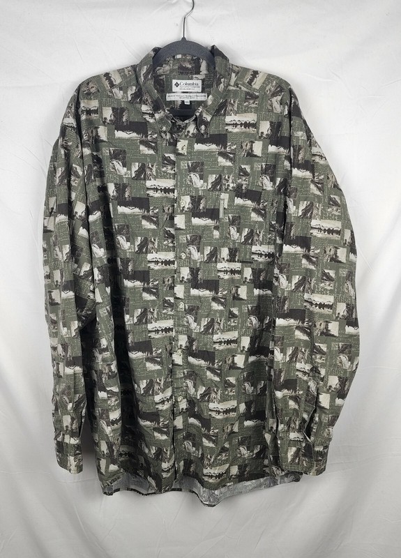 Columbia Men's Outdoor Post Card Printed Cotton Long Sleeve Shirt sz 2XT