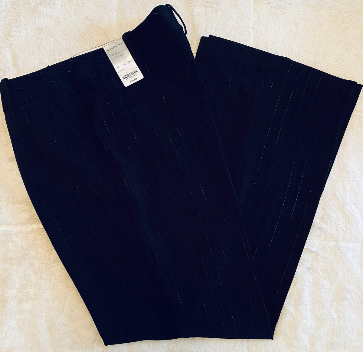 NWT WORTHINGTON Womens MODERN FIT Dress Pants Pin Stripe Black Size 14