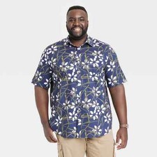 Medium - Mens Floral Print Short Sleeve Button-Down Shirt - Goodfellow Co - Blue