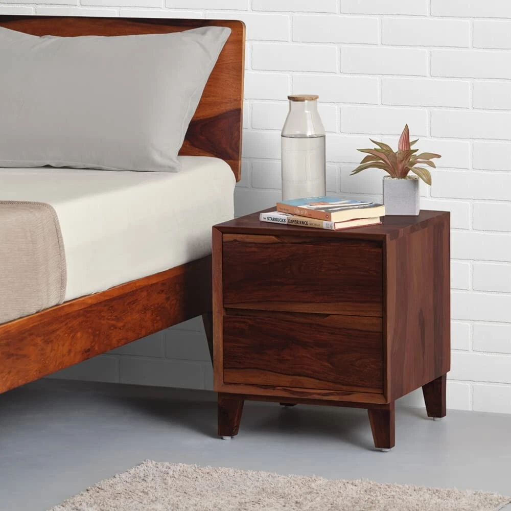 Buy Brown Finish Sheesham Wood Bedside Table