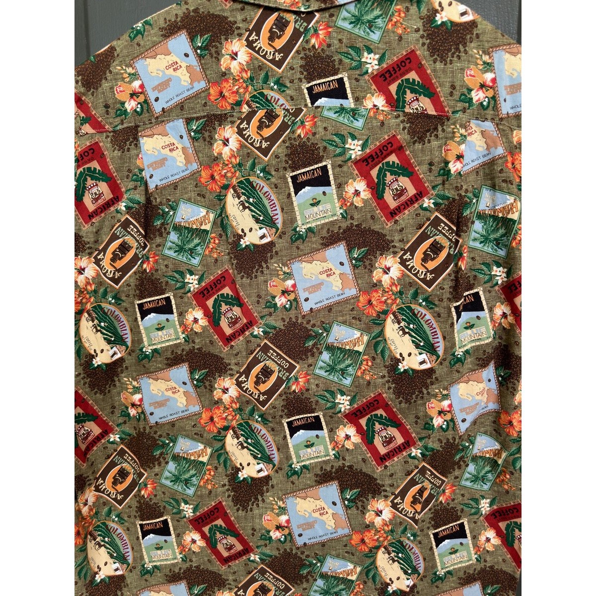 Mango Key Men’s Hawaiian Shirt Coffee Print Brown Size Medium View 3