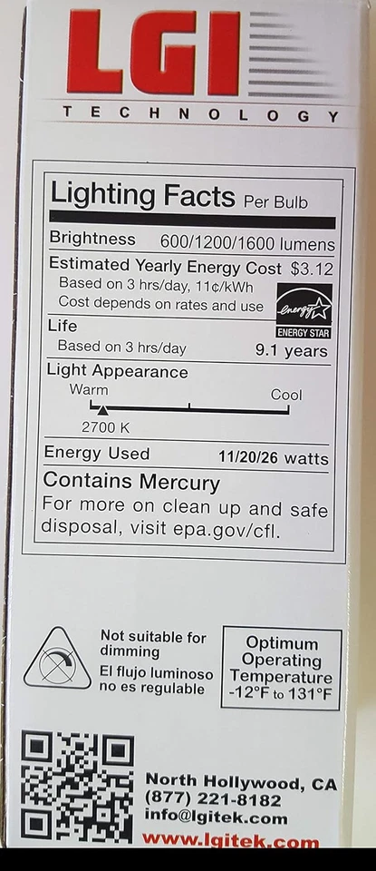 Compact Fluorescent Twist Light Bulb EFS3XW-26 3-Way - Image 2 of 2