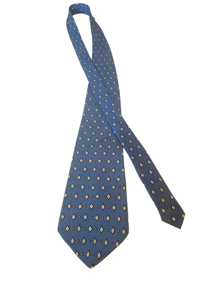 Corbata Woodward Para Hombres Pre-Amada Lujo Azul Amarillo Traje Geométrico Informal Foto 3 de 4