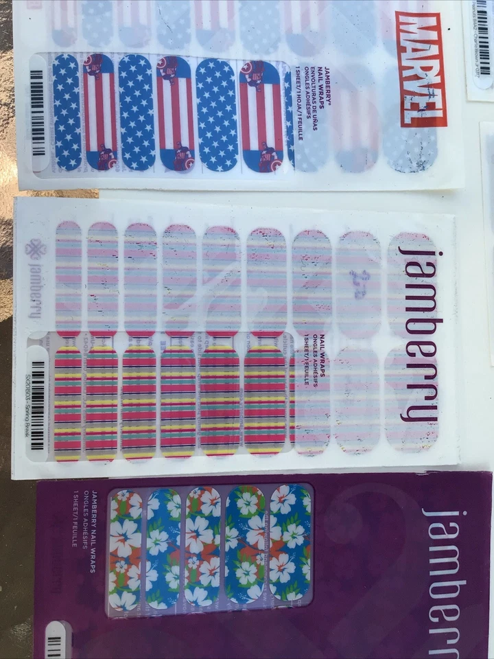 Envolturas para uñas Jamberry 8 hojas completas - colores brillantes y Capitán América Marvel Foto 2 de 4
