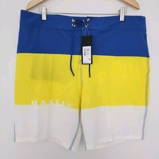 Oakley Performance Fit Blue Yellow White Board Shorts Trunks Mens Size 36 NWT