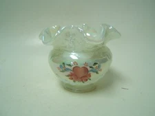 Fenton White Opalescent Vase 5" Heart & Flowers Amy Sallee 3 3/4" Tall