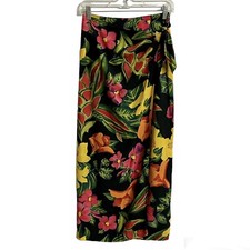 Gantos Skirt Women Size 4 Faux Wrap Midi Tropical Floral Pencil Preppy Vintage