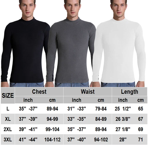Men Long Sleeve Thermal Tops Pullover Underwear Tees Double-side Fleece T-Shirt - Picture 2 of 15