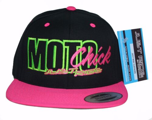 MOTO CHICK JUST RIDE MOTOCROSS HAT FLAT BILL SNAPBACK BALL CAP GIRL SLED 2 - Picture 1 of 8