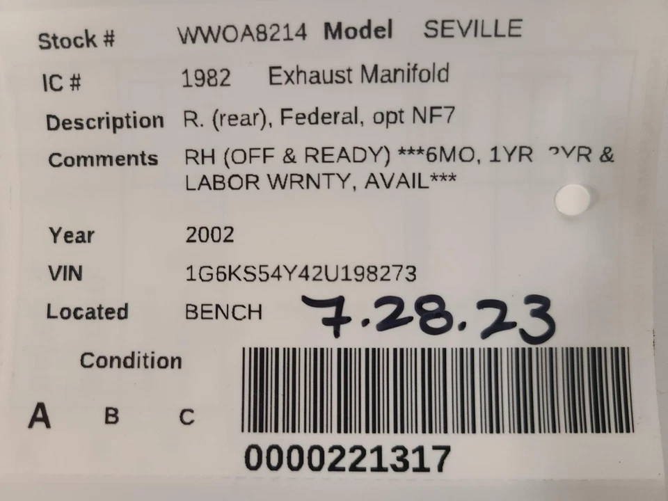 Used Rear Right Exhaust Manifold fits: 2002 Cadillac Seville Right Grade A - Image 4 of 4