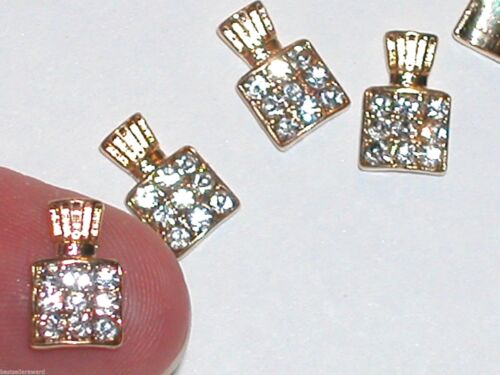2 Miniature dollhouse little Gold plated Crystal Perfume bottle charm flatbacks - Picture 1 of 4