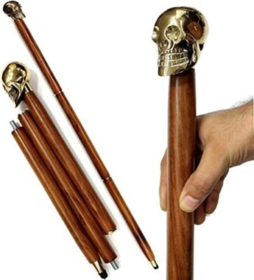 Handmade Walking Stick Full Brass Skull Head Designer Walking Stick Cane