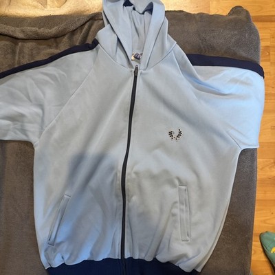 Fred Perry Hoodie Men's Size M Blue Full Zip Logo Retro Track Top Jacket