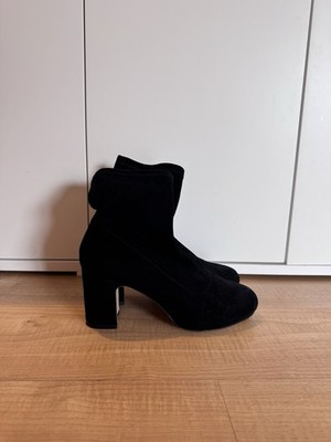 Stuart Weitzman Black Suede Sock Ankle Boots with Block Heel
