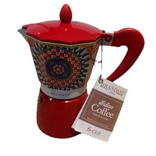 NEW Brandani Italian Red Coffee Maker Moka Pot Stovetop Aluminum 6 Cup Espresso
