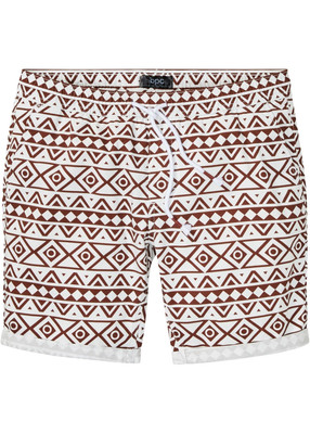 Schlupf-Bermuda Regular Fit Gr. 46 Mahagonibraun Weiß Bedruckt Herren Shorts Neu