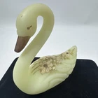 Vintage Fenton Custard Green Uranium Glass Swan Hand Painted &Signed Original