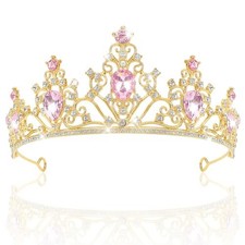 Pink Tiara and Crown for Women, Crystal Rhinestone Princess Tiara Pink Gold