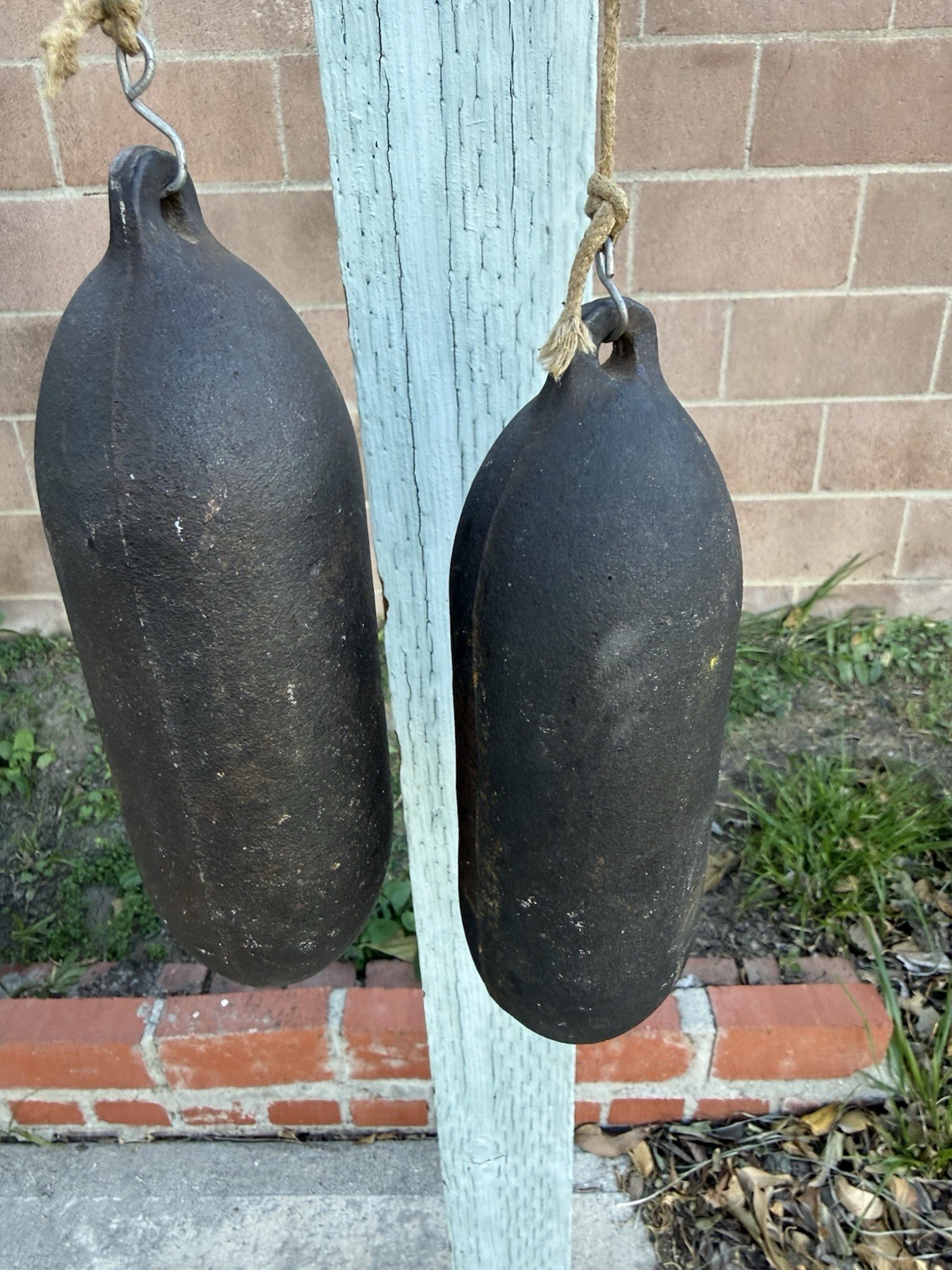 Antique French Comtoise Morbier Clock Weights Pair Cast Iron