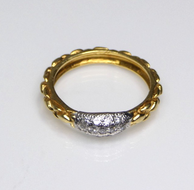 Stackable Solid Gold and Pave' Diamond Braided Ba… - image 1