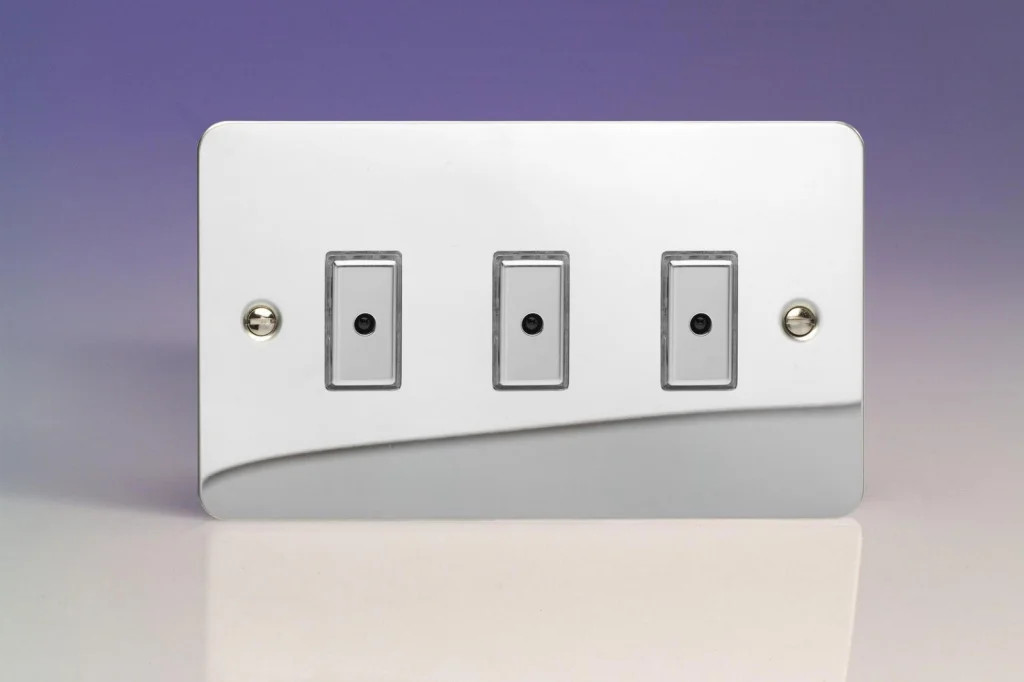 Dimmer Silver V-Pro Multi-Point Ultraflat Polished Chrome 100w Max 3-Gang 1-Way