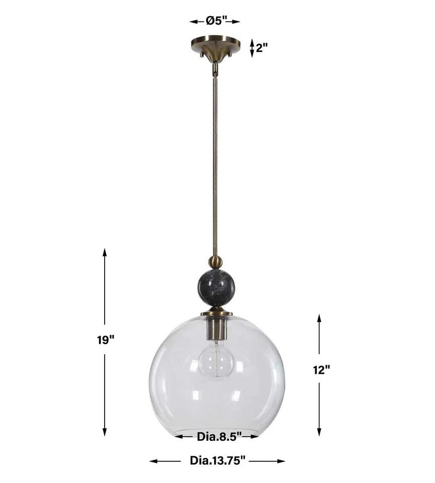 ÚLTIMO COLGANTE DE CRISTAL MENDOTA 1 LUZ CON ACENTO BOLA MÁRMOL NEGRO Foto 3 de 4