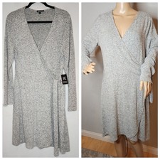 NWT Express Size Large Faux Cashmere Grey Faux Wrap Grey Sweater Dress