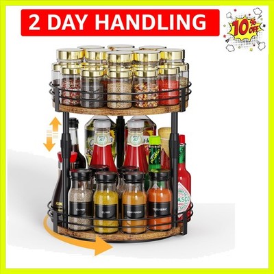 Lazy-Susan-Organizer-Spice-Rack, 2-Tier Rotating Spice Organizer For Kitchen-...