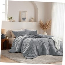 Size Comforter Set 3 Pieces Bedding Set, Ultra Soft Prewashed King Blue Grey