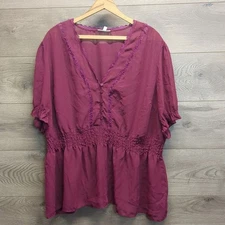 Fashion Bug Sheer Chiffon Peasant Blouse Plus Size 26/28W Burgundy Lace