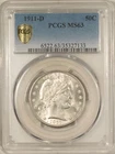 1911-D BARBER HALF DOLLAR - PCGS MS-63, BLAST WHITE & CHOICE!