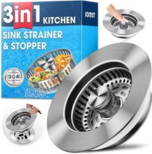 3-in-1 Stainless Steel Kitchen Sink Drain Strainer, JOMST Silver