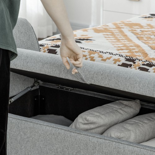 HOMCOM Banc, Banc de Lit avec Rangement, Banc Rembourré avec Accoudoir, Aspect Lin - Photo 10/10