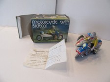 vintage Blechspielzeug Motorrad mit Beiwagen Uhrwerkantrieb mit Schlüssel in OVP