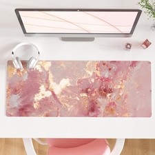 Large Mouse Pad,Cute Pink Desk Mat for Desktop,PU Leather Waterproof,31.5"X11.8"