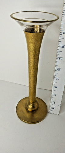 Vintage Crystal Glastonbury Lotus Crystal Fluted Gold Flower Vase 10" - Picture 10 of 15